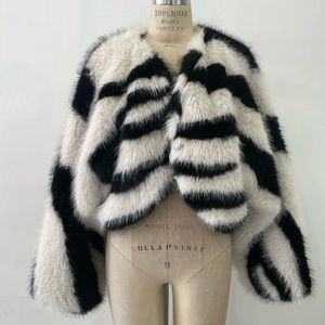 Faux Fur Printed Cropped Jacket